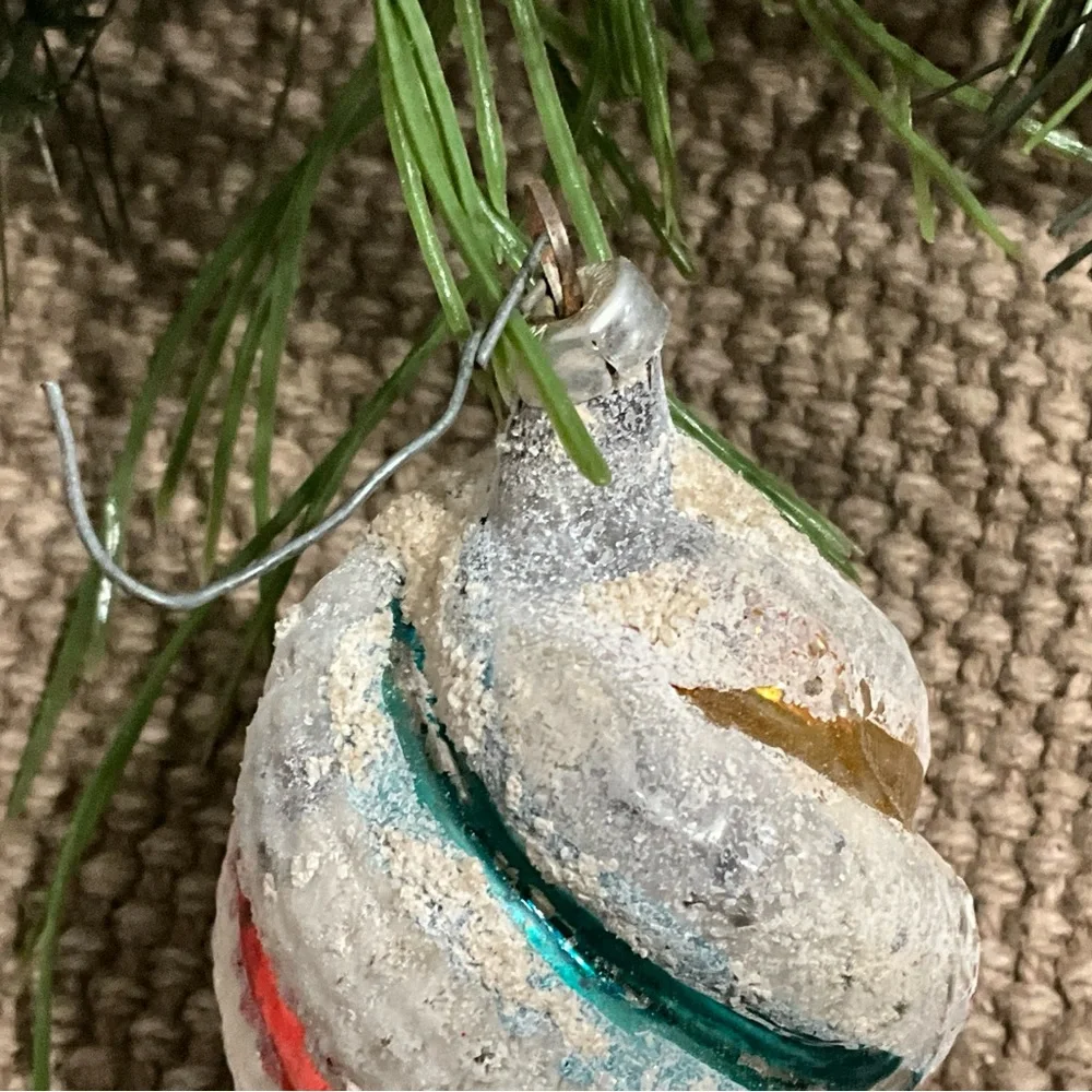 Vintage West German Bumpy Striped Twisted Christmas Ornament MCM